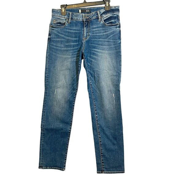 Kut From The Kloth Womens Blue Distressed Skinny Jeans Mid Rise 32X30 - Picture 1 of 7